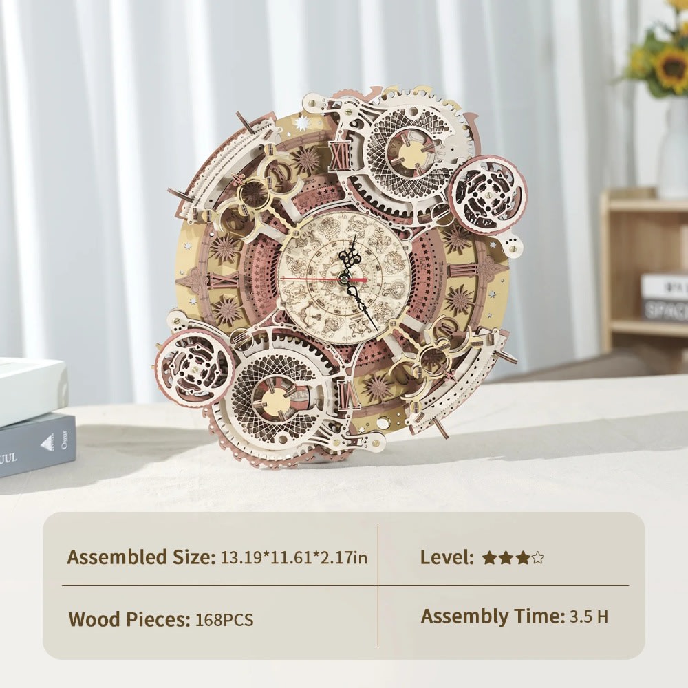 Robotime ROKR Zodiac Wall Clock 3D Wooden Puzzle Model Building Kit